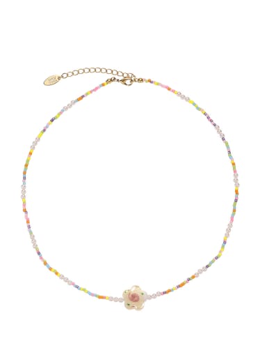 Brass Glass beads Flower Trend Necklace