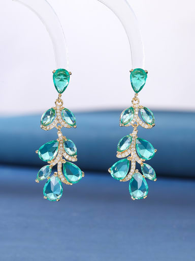 green Brass Cubic Zirconia Multi Color Water Drop Luxury Cluster Earring