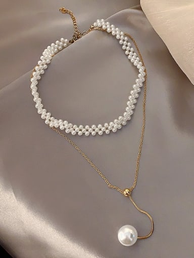 Zinc Alloy Imitation Pearl White Locket Trend Lariat Necklace