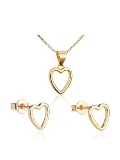 Brass Heart  Earring and Necklace Set