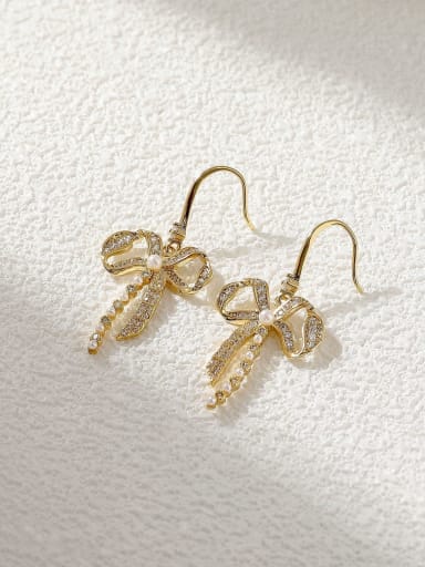 Brass Cubic Zirconia Bowknot Minimalist Hook Earring