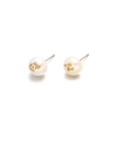 8mm pearl earrings Brass Freshwater Pearl Irregular Vintage Stud Earring