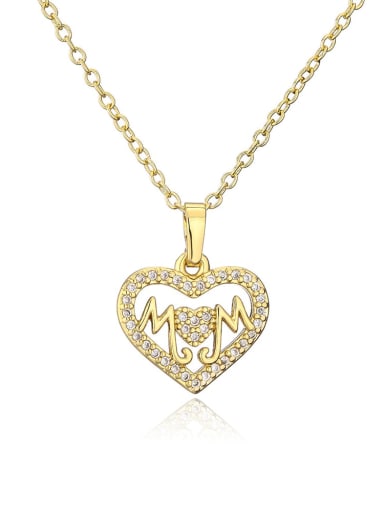 21710 Brass Cubic Zirconia Heart Dainty Letter MOM Pendant Necklace