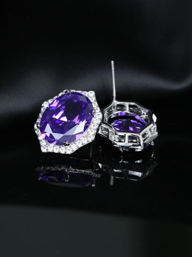 purple Brass Cubic Zirconia Geometric Luxury Stud Earring
