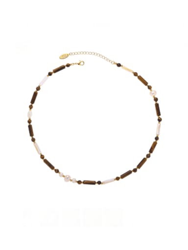 Brass Tiger Eye Geometric Vintage Beaded Necklace