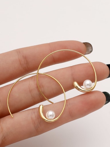 Brass Imitation Pearl Line Geometric Minimalist Hoop Trend Korean Fashion Earring