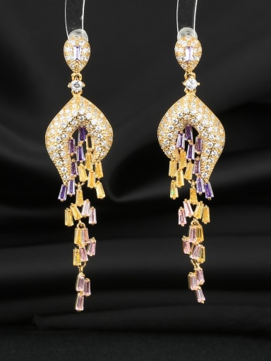Brass Cubic Zirconia Tassel Luxury Cluster Earring