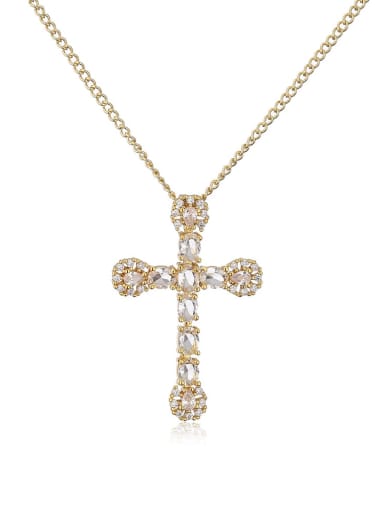 22120 Brass Cubic Zirconia Cross Hip Hop Regligious Necklace