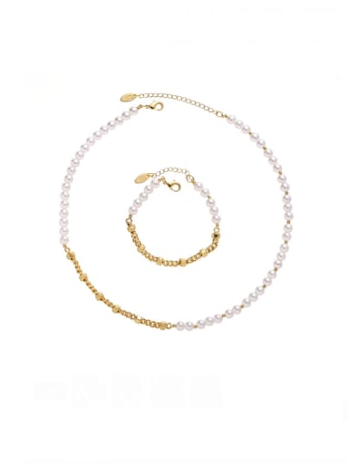 Brass Imitation Pearl Hip Hop Geometric  Bracelet and Necklace Set