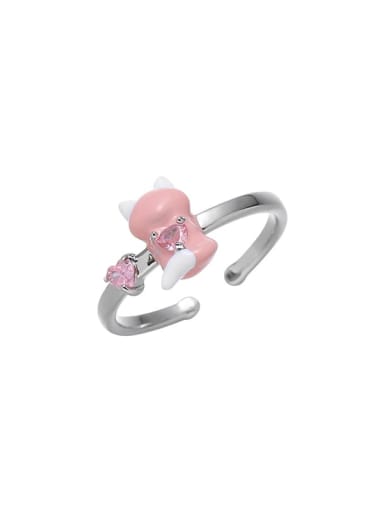 Pink Brass Enamel Fox Cute Band Ring