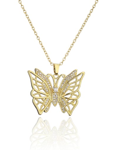 Brass Cubic Zirconia Vintage Hollow Butterfly  Pendant Necklace