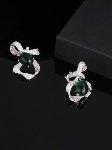 green Brass Cubic Zirconia Bowknot Luxury Stud Earring