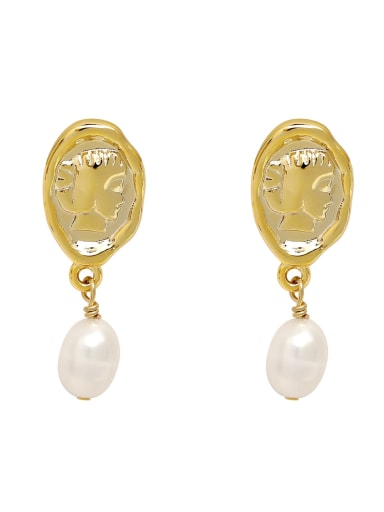 Brass Freshwater Pearl Geometric Vintage Drop Earring