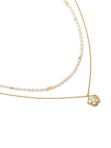 Brass Freshwater Pearl Flower Vintage Necklace