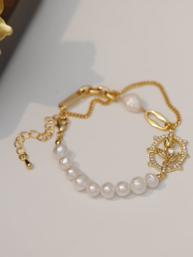 Brass Freshwater Pearl Flower Trend Beaded Bracelet