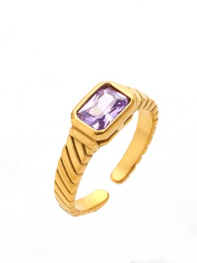 Golden+ Purple Stainless steel Glass Stone Geometric Minimalist Band Ring