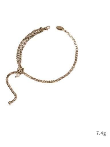 Brass Imitation Pearl Hollow Geometric Chain Vintage Link Bracelet