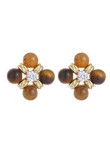 Option 4 Brass Imitation Pearl Flower Vintage Stud Earring