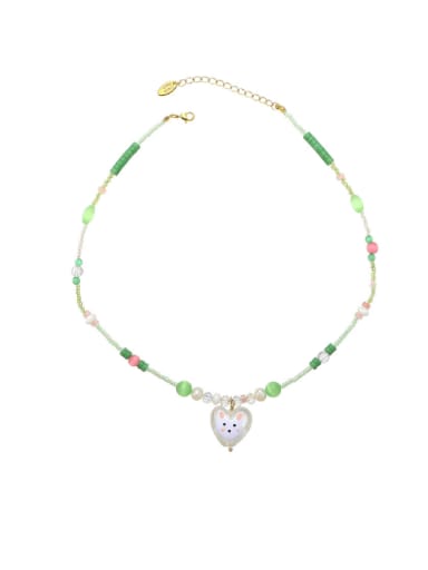Brass Natural Stone Multi Color Heart Bohemia Necklace