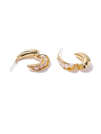Brass Imitation Pearl Geometric Vintage C shape Stud Earring