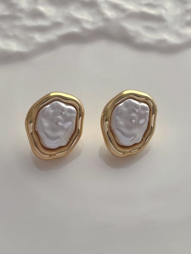 Q101 gold Brass Imitation Pearl Geometric Minimalist Stud Earring