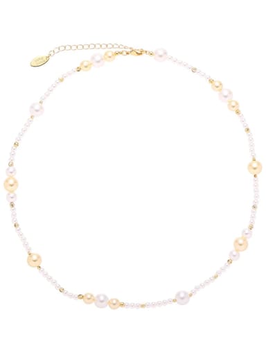Short necklace 40.4cm Brass Imitation Pearl Irregular Minimalist Beaded Necklace