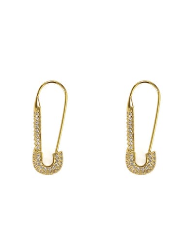 golden Brass Cubic Zirconia Geometric Pin Vintage Stud Earring