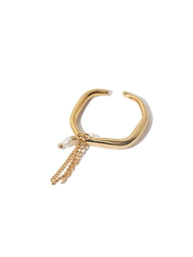 Brass Freshwater Pearl Chain Tassel Hip Hop Band Ring