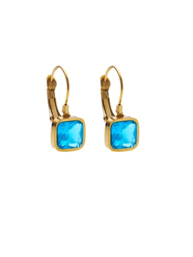 Golden+ blue Stainless steel Glass Stone Geometric Minimalist Huggie Earring