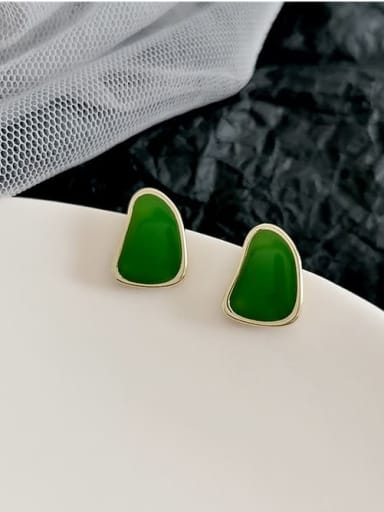 14k gold +green Copper Enamel Geometric Minimalist Stud Trend Korean Fashion Earring