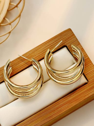 14K gold [silver needle] Copper Geometric Minimalist Hoop Trend Korean Fashion Earring