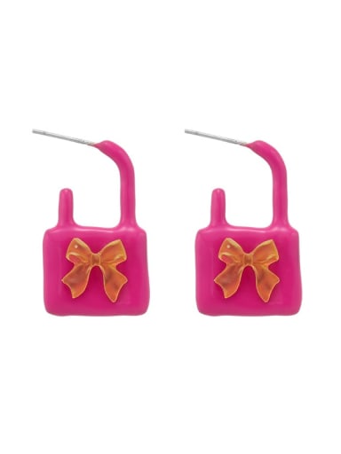Pink opening style Brass Enamel Locket Cute Stud Earring