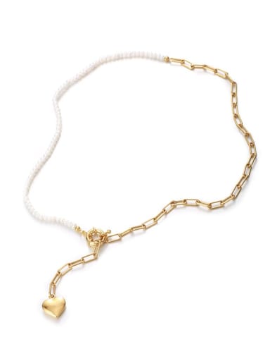 Brass Imitation Pearl Heart Minimalist Lariat Necklace