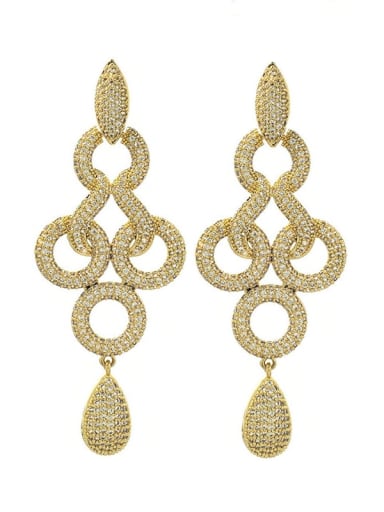gold Brass Cubic Zirconia Geometric Luxury Cluster Earring