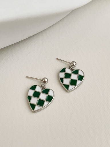925 Sterling Silver Resin Green Geometric Vintage Stud Earring