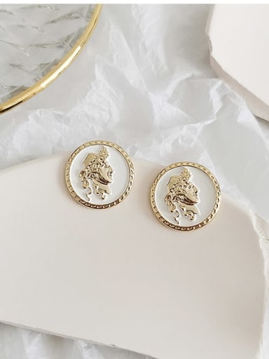 14K  gold white background Copper Enamel Round Vintage Stud Trend Korean Fashion Earring
