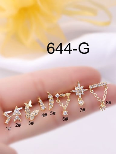 gold (Single Only One) Stainless steel Cubic Zirconia Geometric Cute Stud Earring(Single Only One)