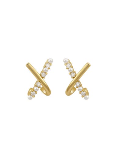 Brass Cubic Zirconia Cross Minimalist Stud Earring