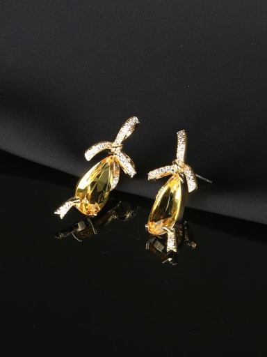 Yellow Brass Cubic Zirconia Water Drop Luxury Cluster Earring