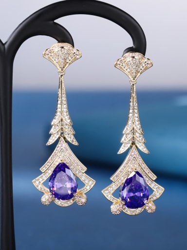purple Brass Cubic Zirconia Irregular Luxury Drop Earring
