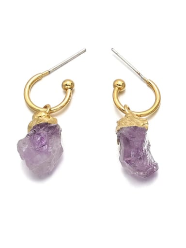 purple Brass Irregular Natural Stone  Bohemia Stud Earring