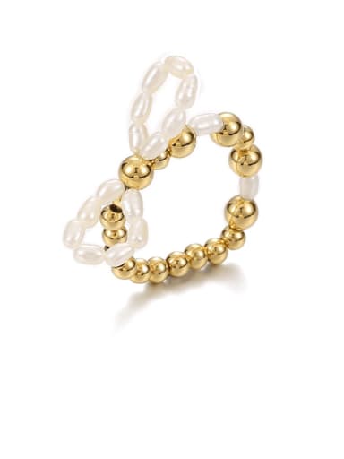 Brass Freshwater Pearl Bowknot Hip Hop Band Ring