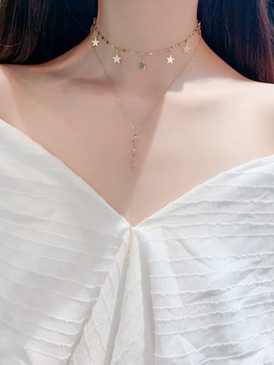 Zinc Alloy Rhinestone White Star Trend Lariat Necklace