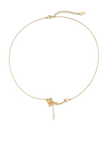 golden Brass Cubic Zirconia Flower Vintage Tassel Necklace