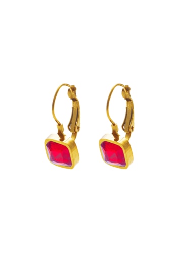 Golden +Red Stainless steel Glass Stone Geometric Minimalist Huggie Earring