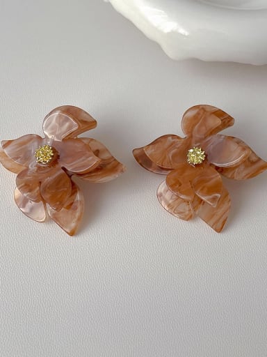 Brass Acrylic Flower Minimalist Stud Earring