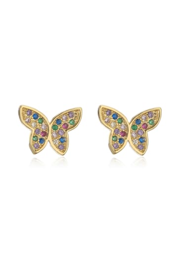 Brass Cubic Zirconia Enamel Butterfly Bohemia Stud Earring