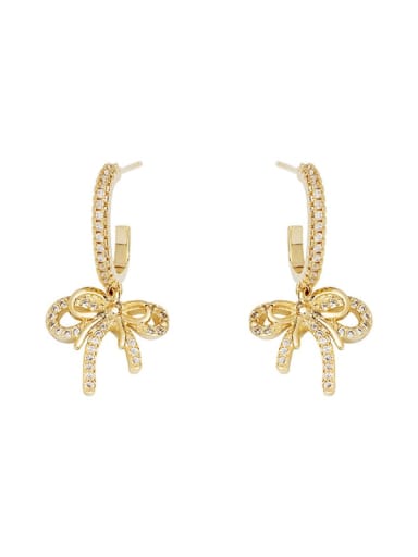Copper Cubic Zirconia Bowknot Cute Stud Trend Korean Fashion Earring