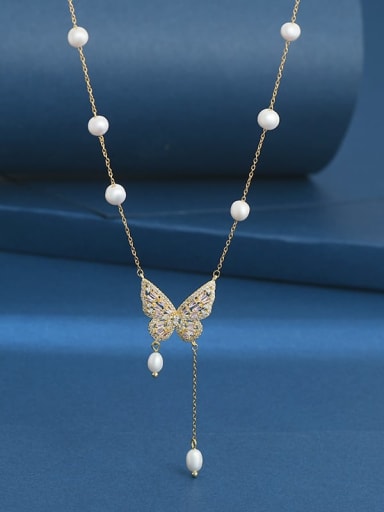 Brass Cubic Zirconia Butterfly  Dainty Lariat Necklace