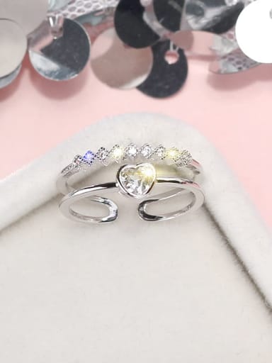 Alloy+ Cubic Zirconia White Heart Trend Stackable Ring/Free Size Ring